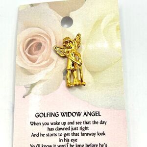 Gold Lapel Pin Golfing Widow Angel Brooch